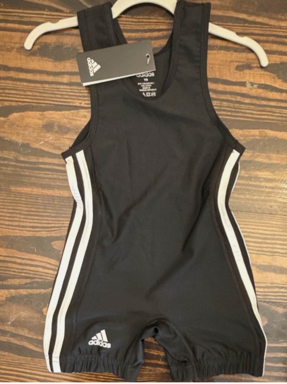 adidas Black slim singlet jumpsuit short sleeve with White Side Stripes